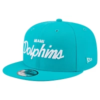 Men's New Era  Aqua Miami Dolphins Core Team Script 9FIFTY Snapback Hat