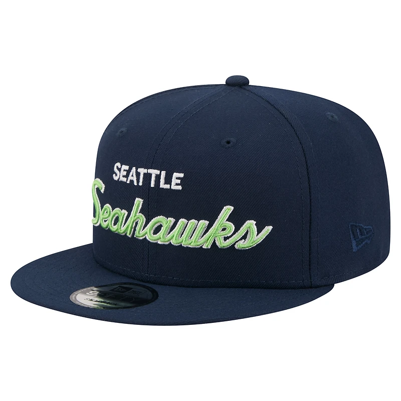 Men's New Era  College Navy Seattle Seahawks Core Team Script 9FIFTY Snapback Hat
