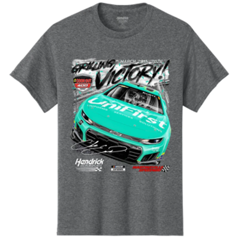 Men's Hendrick Motorsports Team Collection Heather Gray Chase Elliott 2026 Cook Out 400 Race Winner T-Shirt