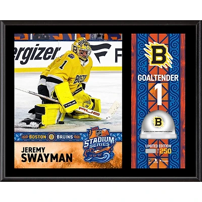 Jeremy Swayman Boston Bruins 2026 NHL Stadium Series 12" x 15" Sublimated Plaque with Game-Used Ice - Limited Edition of 250