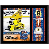 Jeremy Swayman Boston Bruins 2026 NHL Stadium Series 12" x 15" Sublimated Plaque with Game-Used Ice - Limited Edition of 250