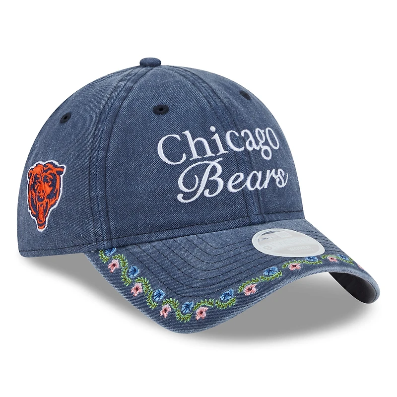 Women's New Era Navy Chicago Bears Washed Floral 9TWENTY Adjustable Hat