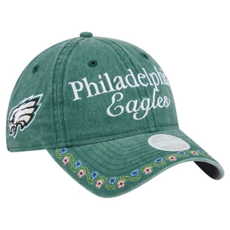 Women's New Era Midnight Green Philadelphia Eagles Washed Floral 9TWENTY Adjustable Hat