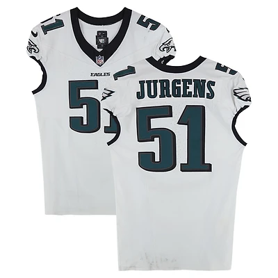 Cam Jurgens Philadelphia Eagles Game-Used #51 White Nike Jersey from Multiple Games During the 2024 NFL Season