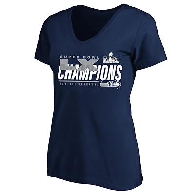 Women's Fanatics College Navy Seattle Seahawks Super Bowl LX Champions Plus Size Iconic Victory V-Neck T-Shirt