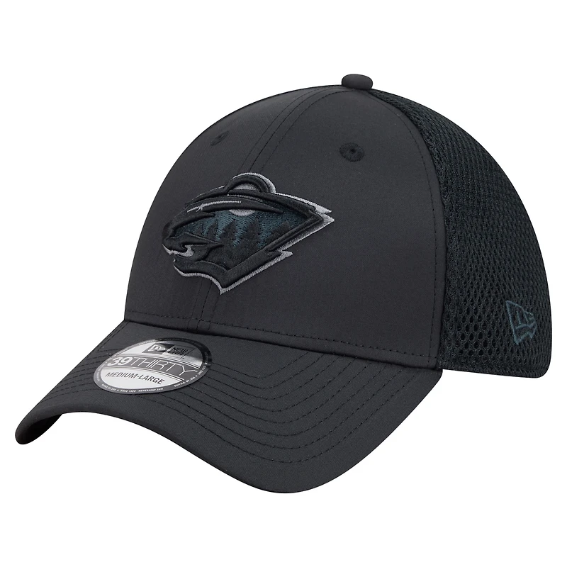 Men's New Era  Black Minnesota Wild Blackout 39THIRTY Flex Fit Hat