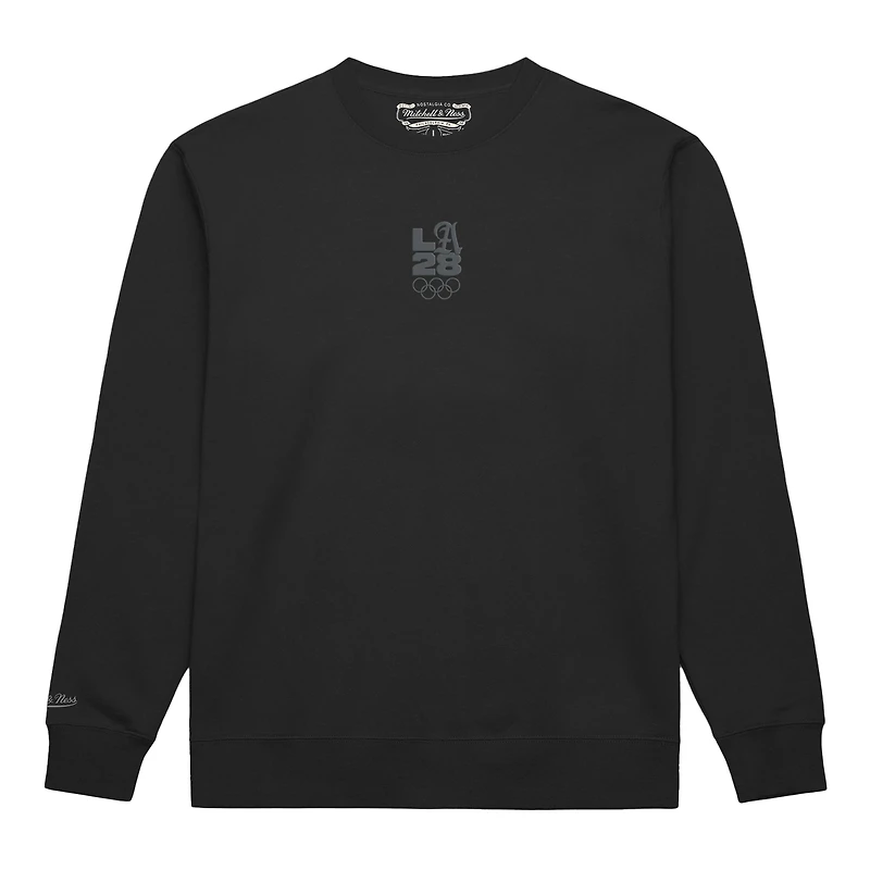 Men's Mitchell & Ness Black LA28 Summer Olympics Fleece Crewneck Sweatshirt