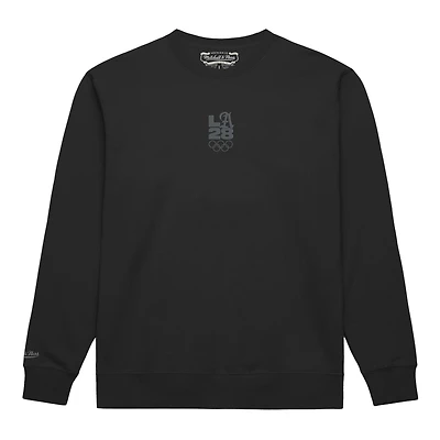 Men's Mitchell & Ness Black LA28 Summer Olympics Fleece Crewneck Sweatshirt