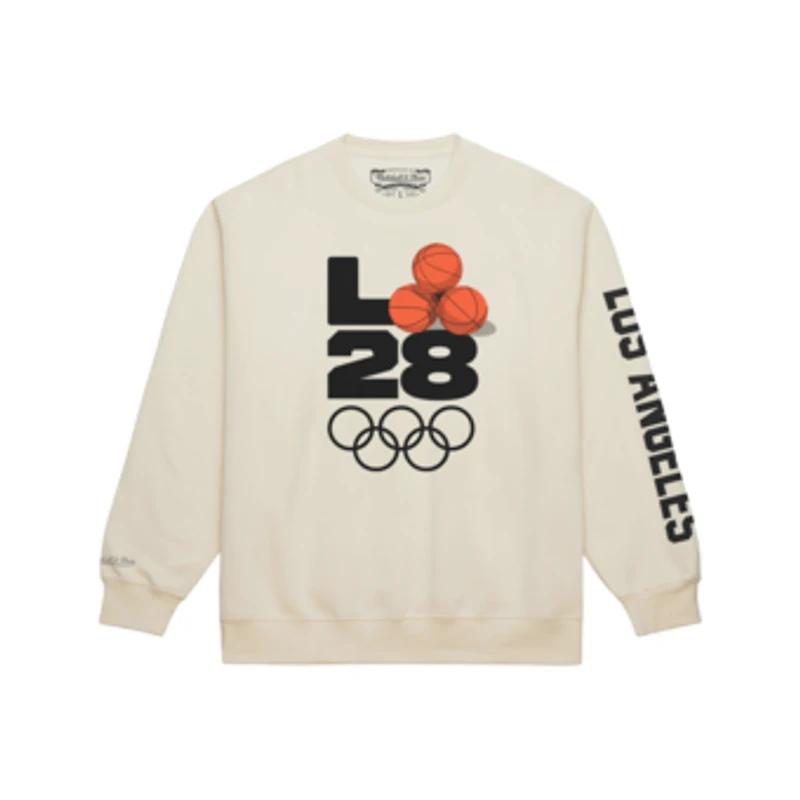 Men's Mitchell & Ness Cream LA28 x NBA All-Star Game Fleece Crewneck Sweatshirt