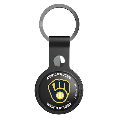 Keyscaper Milwaukee Brewers Personalized Black Leatherette AirTag Holder