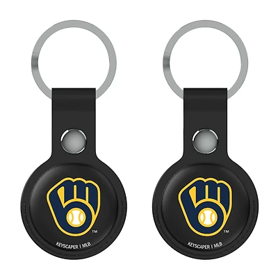 Keyscaper Milwaukee Brewers Black Leatherette AirTag Holder 2-Pack
