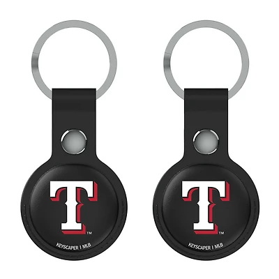 Keyscaper Texas Rangers Black Leatherette AirTag Holder 2-Pack