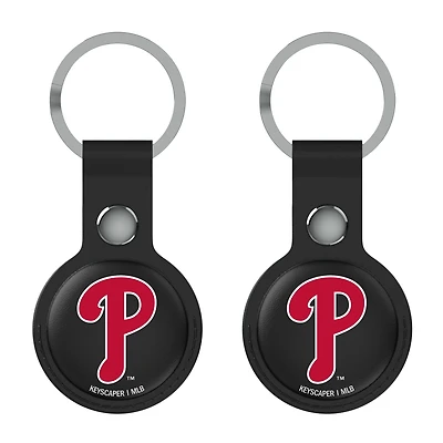 Keyscaper Philadelphia Phillies Black Leatherette AirTag Holder 2-Pack