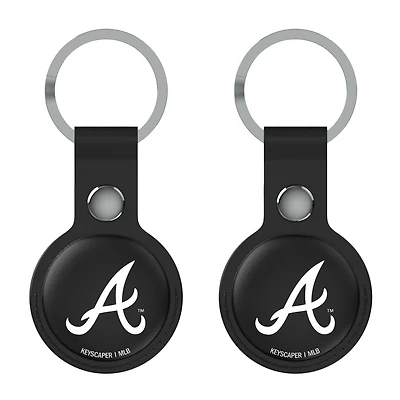 Keyscaper Atlanta Braves Black Leatherette AirTag Holder 2-Pack