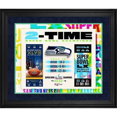Seattle Seahawks Super Bowl LX Champions Framed 20" x 24" Two-Time Ticket Collage