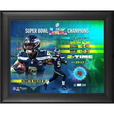 Kenneth Walker III Seattle Seahawks Super Bowl LX Champions Framed 13" x 16" Collage with a Piece of Game-Used Football - Limited Edition of 500