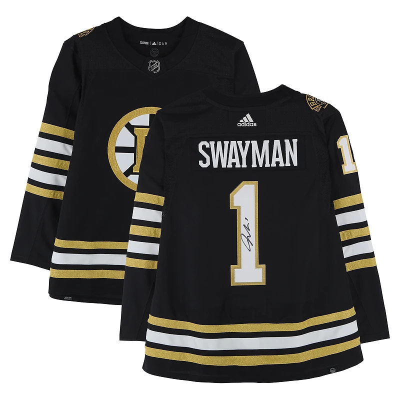 Jeremy Swayman Boston Bruins Autographed 100th Anniversary Black adidas Jersey