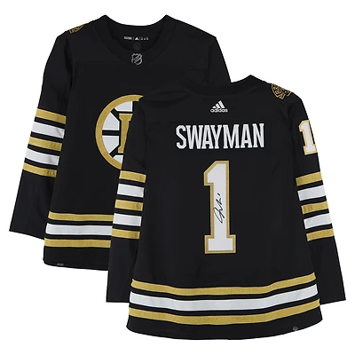 Jeremy Swayman Boston Bruins Autographed 100th Anniversary Black adidas Jersey