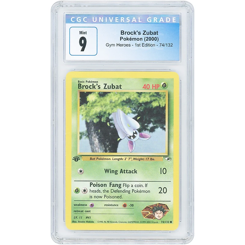 Brock's Zubat 2000 Pokemon Gym Heroes 1st Edition Common #74 CGC Authenticated 9 Card