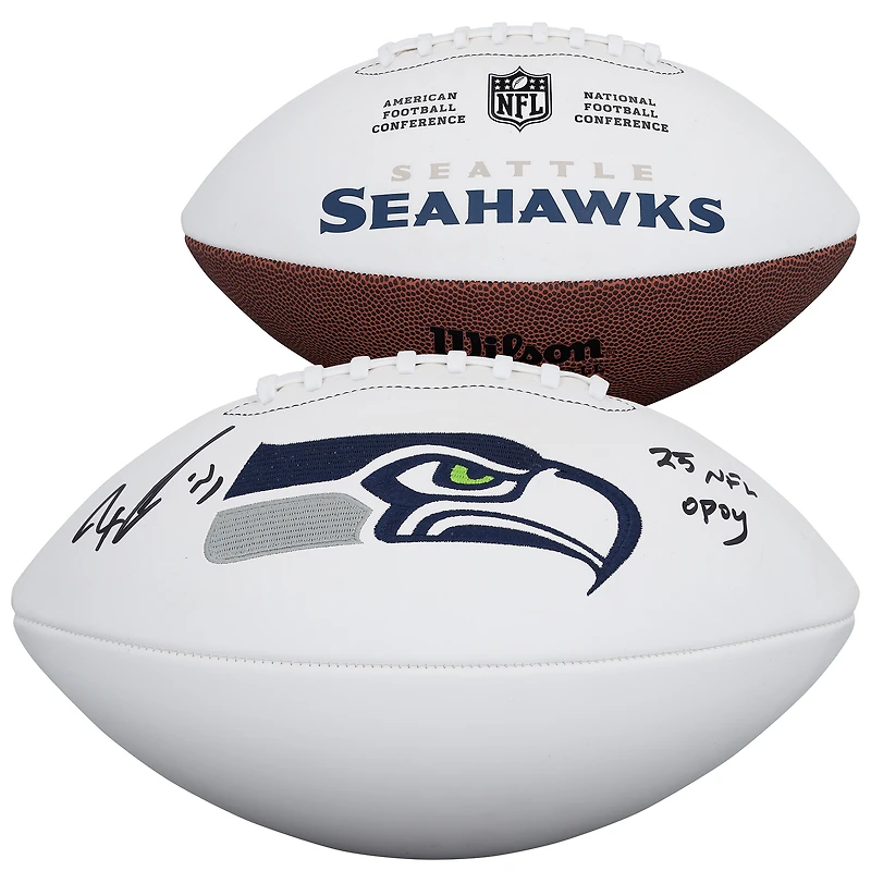 Jaxon Smith-Njigba Seattle Seahawks Autographed Wilson White Panel Football with "25 NFL OPOY" Inscription