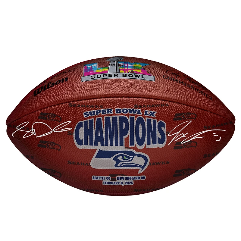 Sam Darnold & Jaxon Smith-Njigba Seattle Seahawks Autographed Super Bowl LX Champions Wilson Duke Football