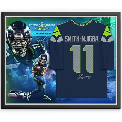 Jaxon Smith-Njigba Seattle Seahawks Autographed Super Bowl LX Champions Framed College Navy Nike Game Jersey Collage