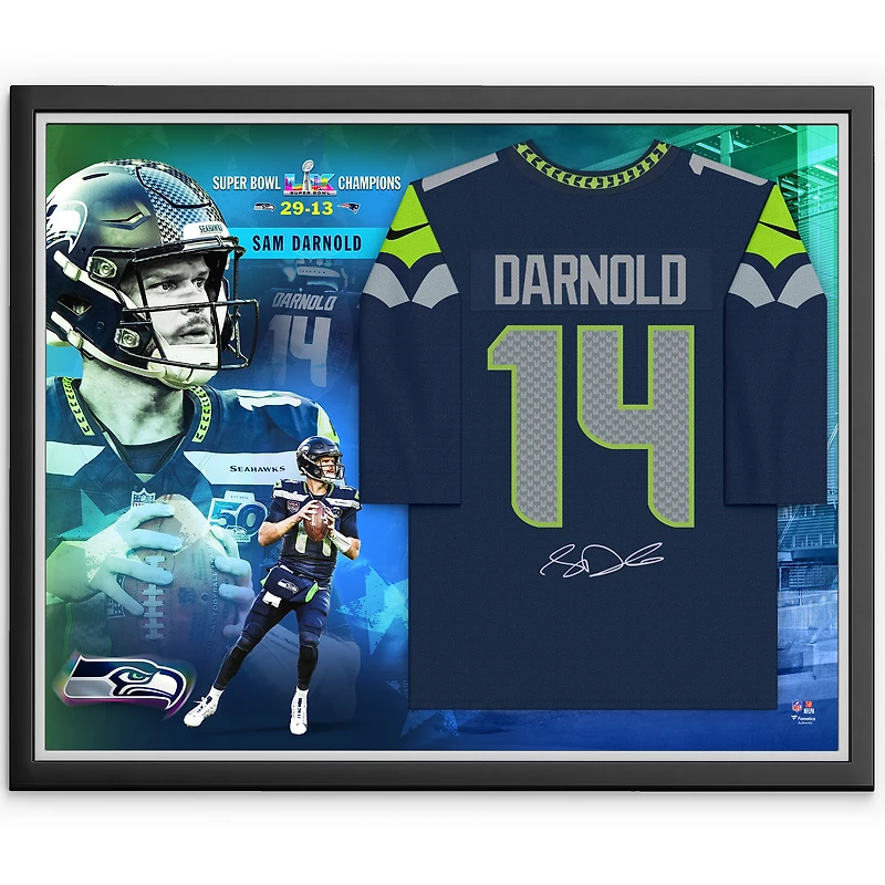 Sam Darnold Seattle Seahawks Autographed Super Bowl LX Champions Framed College Navy Nike Game Jersey Collage