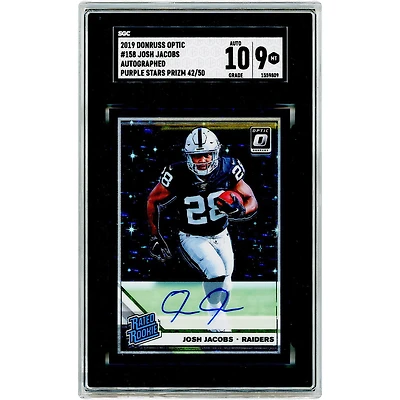Josh Jacobs Oakland Raiders Autographed 2019 Panini Donruss Optic Purple Stars Prizm #158 #42/50 SGC Authenticated 9/10 Rookie Card