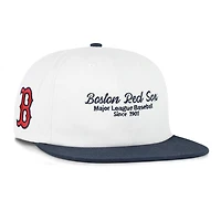 Men's '47 White/Navy Boston Red Sox Script Stack Relaxed Captain Snapback