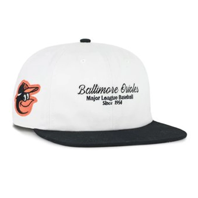 Men's '47 White/Black Baltimore Orioles Script Stack Relaxed Captain Snapback