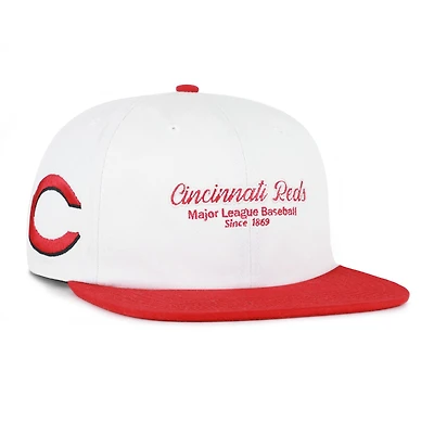 Men's '47 White/Red Cincinnati Reds Script Stack Relaxed Captain Snapback
