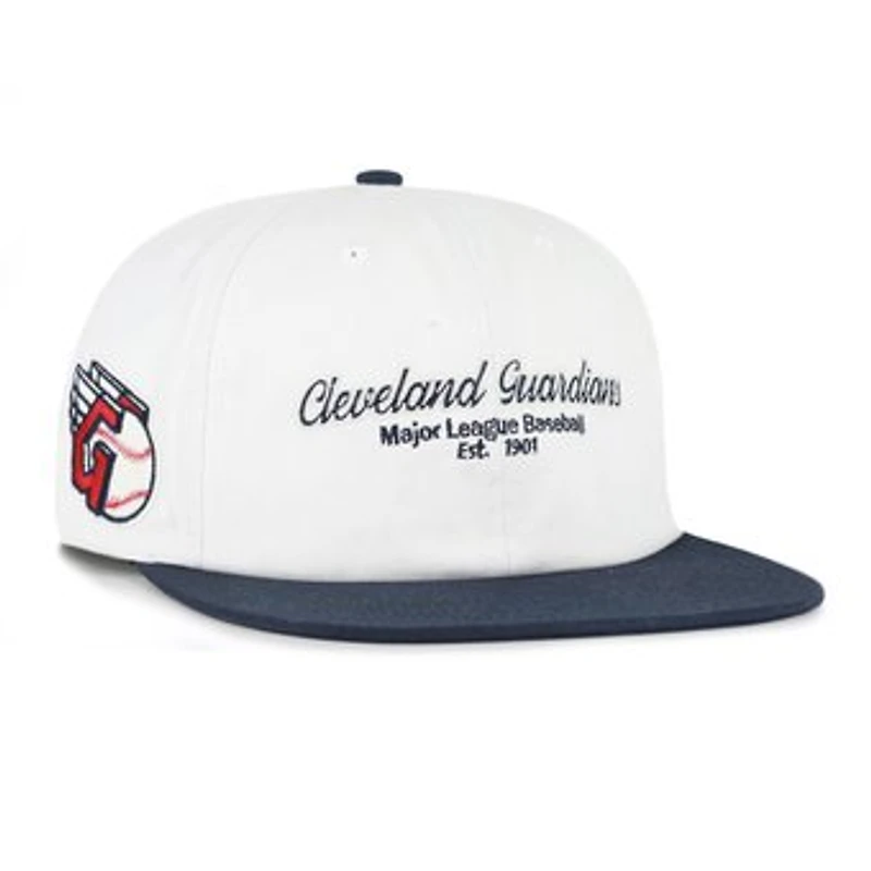 Men's '47 White/Navy Cleveland Guardians Script Stack Relaxed Captain Snapback