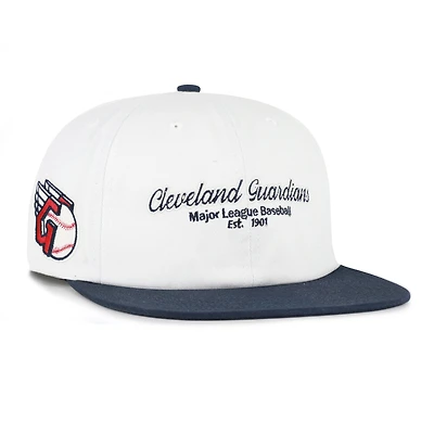 Men's '47 White/Navy Cleveland Guardians Script Stack Relaxed Captain Snapback