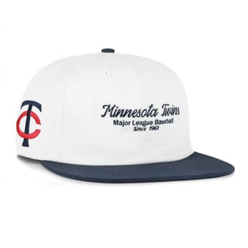 Men's '47 White/Navy Minnesota Twins Script Stack Relaxed Captain Snapback
