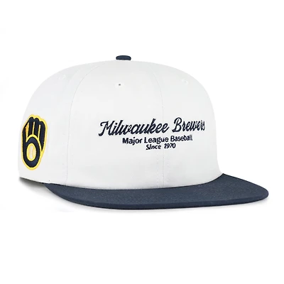 Men's '47 White/Navy Milwaukee Brewers Script Stack Relaxed Captain Snapback