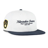 Men's '47 White/Navy Milwaukee Brewers Script Stack Relaxed Captain Snapback