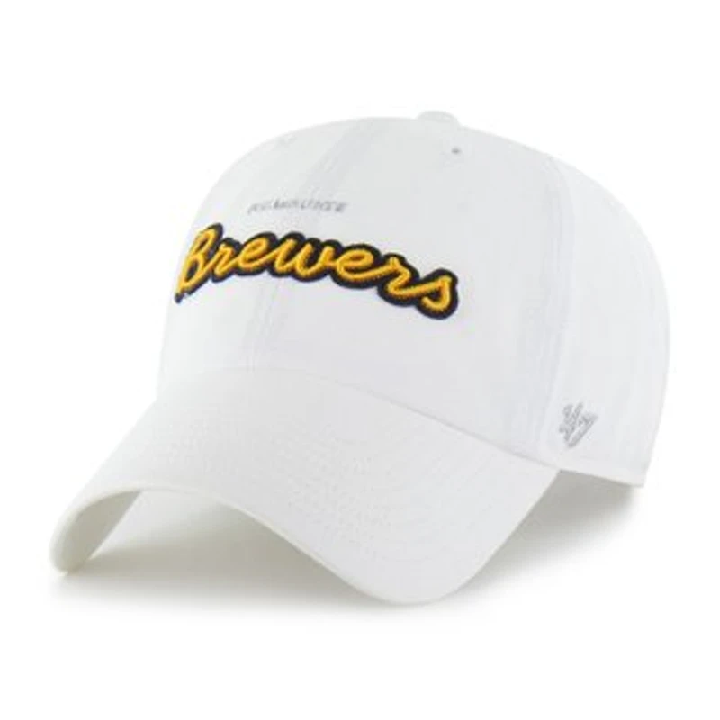 Women's '47 White Milwaukee Brewers Trendy Script Clean Up Adjustable Hat