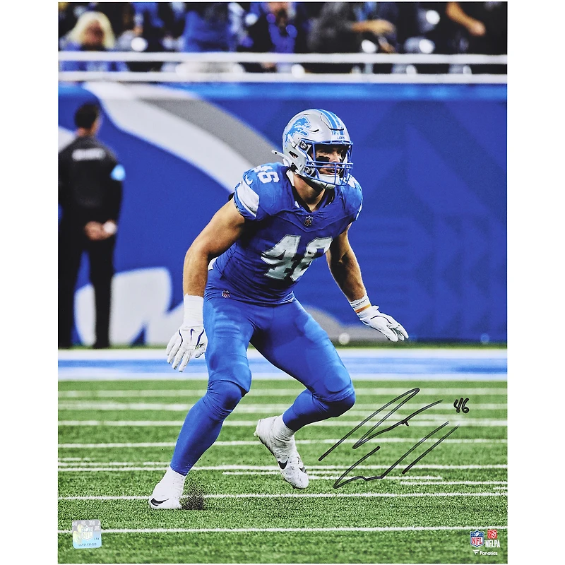 Jack Campbell Detroit Lions Autographed 16" x 20" Defensive Stance Photograph