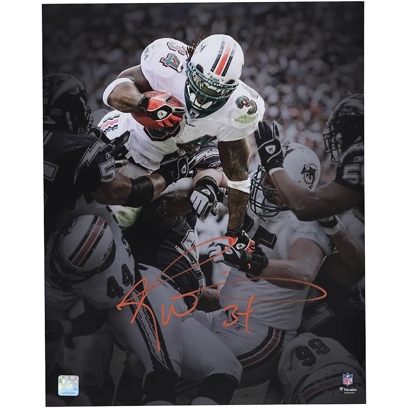 Ricky Williams Miami Dolphins Autographed 16" x 20" Touchdown Leap Spotlight Photograph