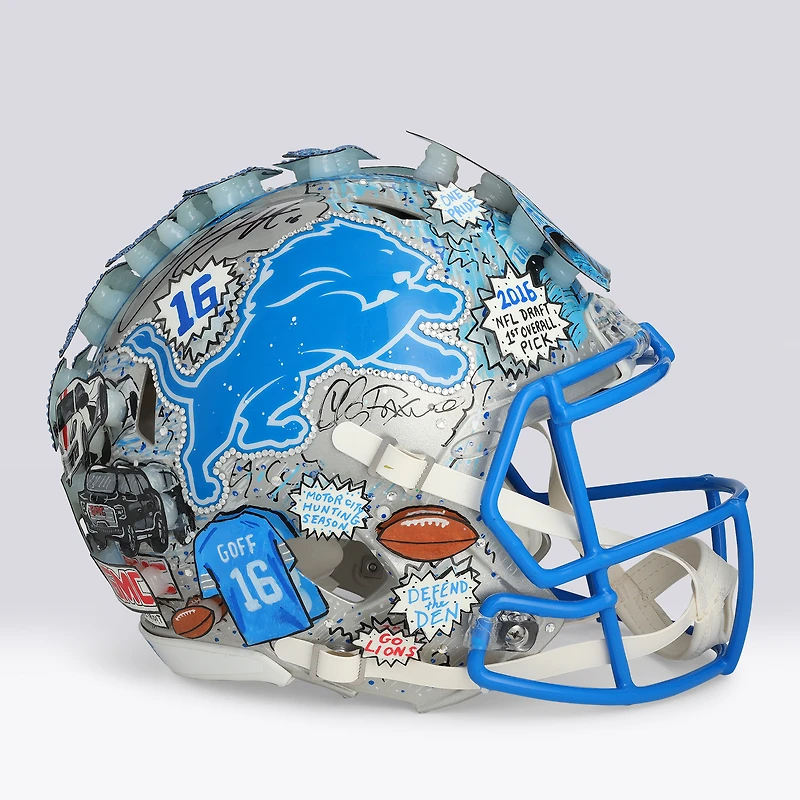 Jared Goff Detroit Lions Autographed 2024 Riddell Speed Authentic Helmet - Art by Charles Fazzino - WN55916652