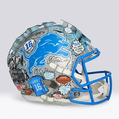 Jared Goff Detroit Lions Autographed 2024 Riddell Speed Authentic Helmet - Art by Charles Fazzino - WN55916652