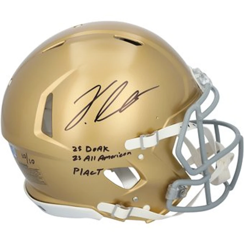 Jeremiyah Love Notre Dame Fighting Irish Autographed Riddell Speed Authentic Helmet with Multiple Inscriptions - Limited Edition #10/10