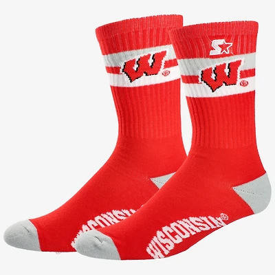 Unisex Starter  Wisconsin Badgers Team Color Two-Stripe Crew Socks