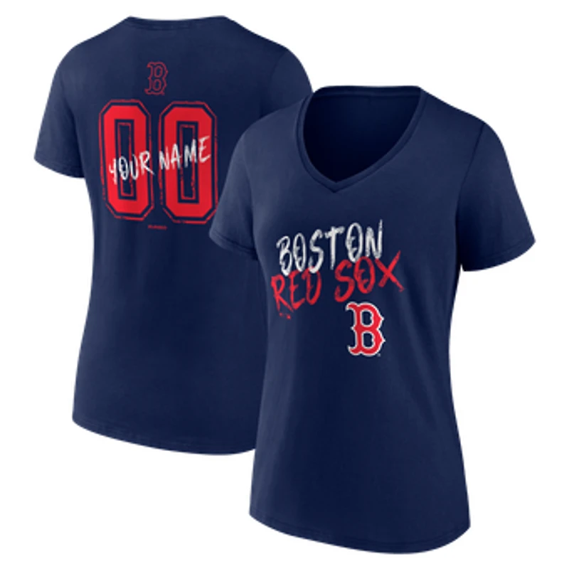 Women's Navy Boston Red Sox Hustle Personalized Name & Number V-Neck T-Shirt