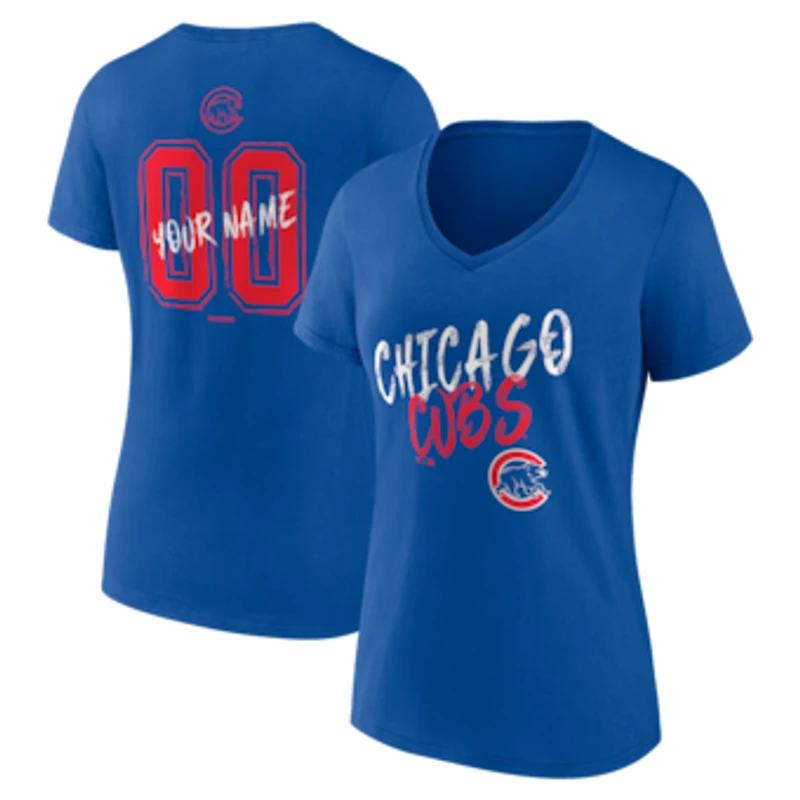 Women's Royal Chicago Cubs Hustle Personalized Name & Number V-Neck T-Shirt
