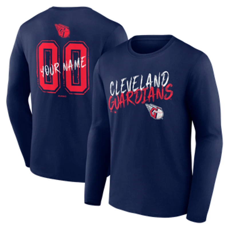 Men's Navy Cleveland Guardians Hustle Personalized Name & Number Long Sleeve T-Shirt