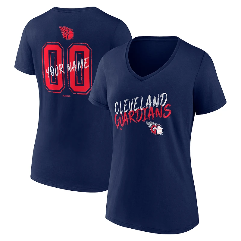 Women's Navy Cleveland Guardians Hustle Personalized Name & Number V-Neck T-Shirt