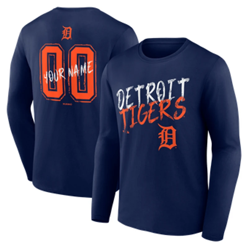 Men's Navy Detroit Tigers Hustle Personalized Name & Number Long Sleeve T-Shirt