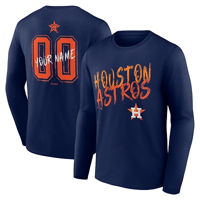 Men's Navy Houston Astros Hustle Personalized Name & Number Long Sleeve T-Shirt