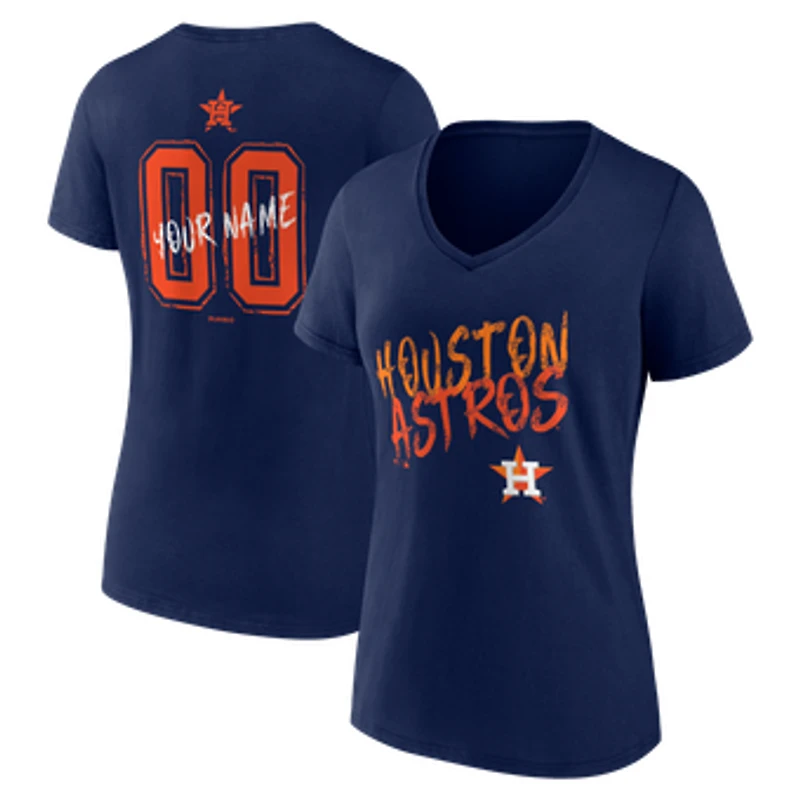 Women's Navy Houston Astros Hustle Personalized Name & Number V-Neck T-Shirt